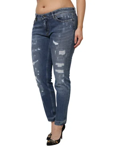 Dolce & Gabbana Blue Pretty Tattered Skinny Denim Jeans In Blue