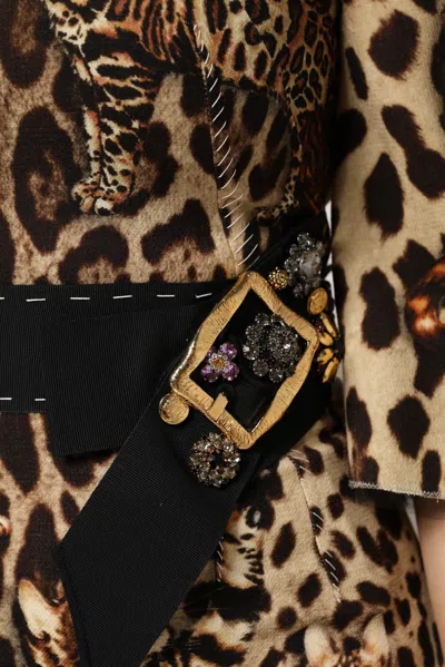 Pre-owned Dolce & Gabbana Brown Leopard Print Belted A-line Midi Women's Dress ()