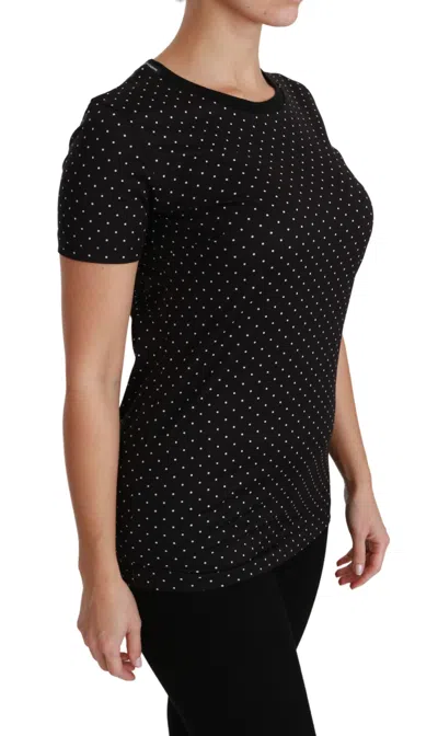 Dolce & Gabbana Black Dotted Crewneck Cotton Top T-shirt In Black