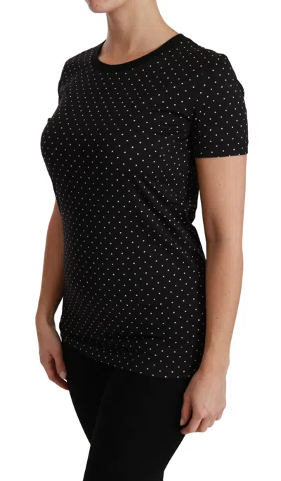 Dolce & Gabbana Black Dotted Crewneck Cotton Top T-shirt In Black