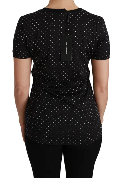 Dolce & Gabbana Black Dotted Crewneck Cotton Top T-shirt In Black