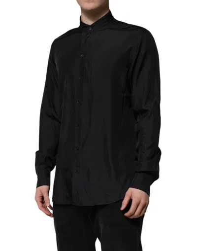 Dolce & Gabbana Dark Blue Silk Martini Men Formal Dress Shirt