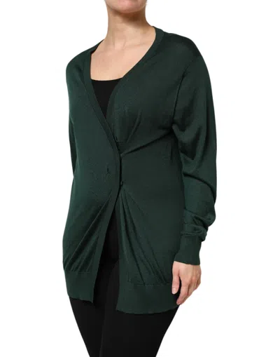 Dolce & Gabbana Dark Green Cashmere Silk Cardigan Women's Sweater