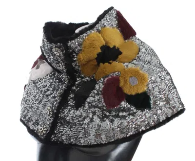 Dolce & Gabbana Elegant Floral Sequined Fur Women's Scarf