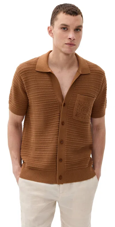 Frescobol Carioca César Panelled Crochet Stripe Cardigan Dark Almond In Brown