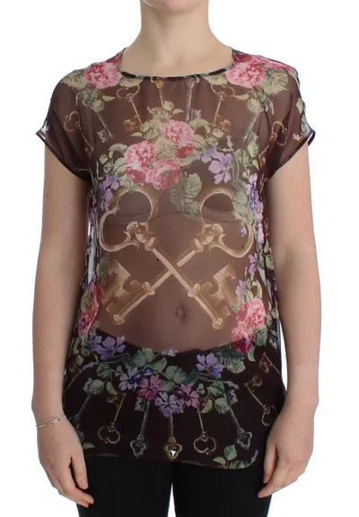 Dolce & Gabbana Elegant Floral Silk Blouse With Cap Women's Sleeves