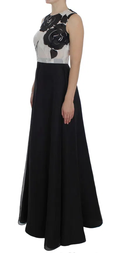 Dolce & Gabbana Black White Floral Silk Sheath Gown Dress In Multi