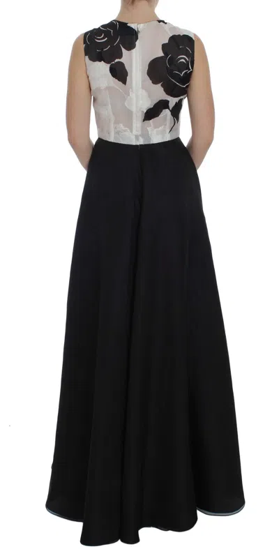 Dolce & Gabbana Black White Floral Silk Sheath Gown Dress In Multi