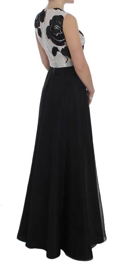 Dolce & Gabbana Black White Floral Silk Sheath Gown Dress In Multi