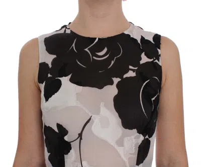 Dolce & Gabbana Black White Floral Silk Sheath Gown Dress In Multi