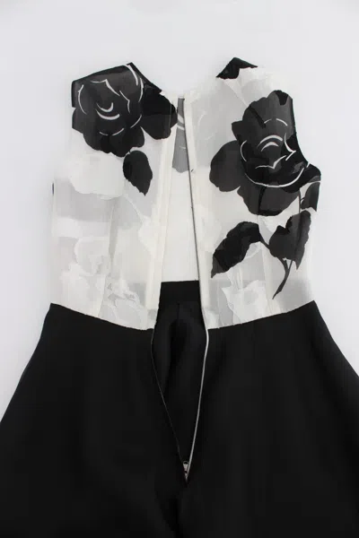 Dolce & Gabbana Black White Floral Silk Sheath Gown Dress In Multi