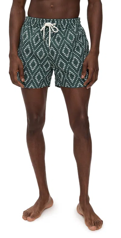 Frescobol Carioca Rio Swim Shorts Parakeet Green & Ivory In Green