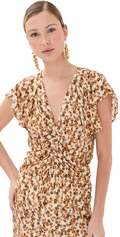 Isabel Marant Lonea Gathered Printed Top In Brown