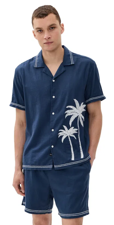 Rails Gibson Palm Tree Embroidered Short Sleeve Linen Blend Button-up Shirt
