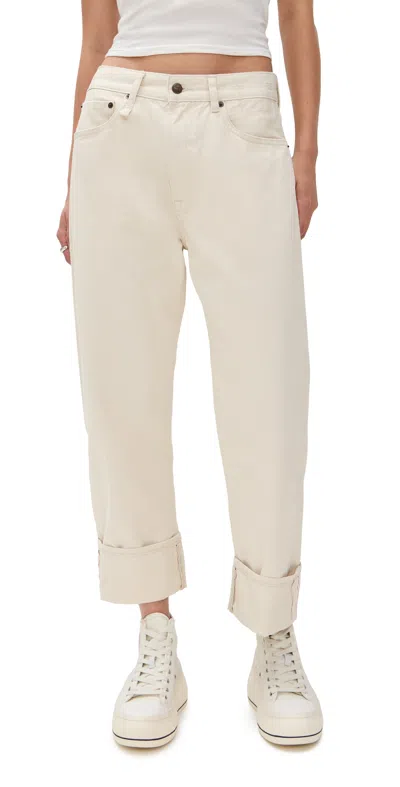 R13 Cuffed X-boyfriend Jeans Bone White Selvedge In Neutral