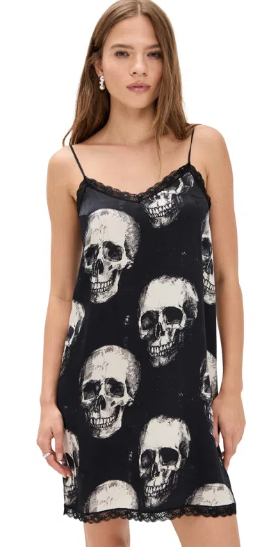 R13 Lace Trimmed Silk Slip Dress Skulls On Black