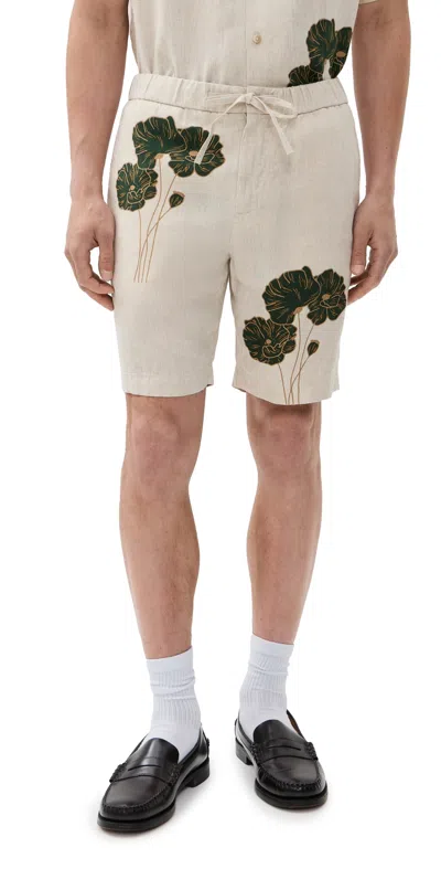 Frescobol Carioca Felipe Straight-leg Floral-print Linen Shorts In White