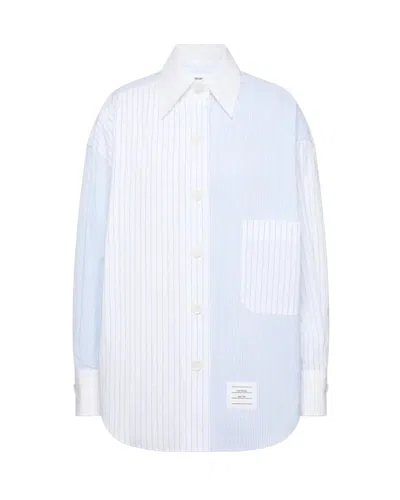 Thom Browne Poplin Pinstripe Funmix Micro University Striped Supersized Long Sleeve Shirt In Blue