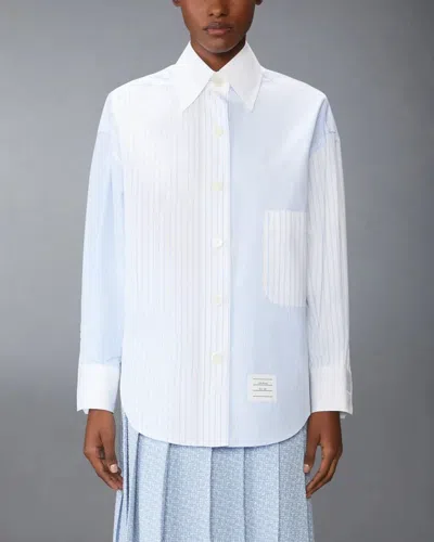 Thom Browne Poplin Pinstripe Funmix Micro University Striped Supersized Long Sleeve Shirt In Blue