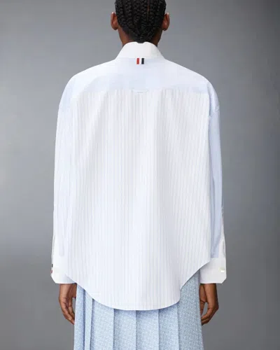 Thom Browne Poplin Pinstripe Funmix Micro University Striped Supersized Long Sleeve Shirt In Blue