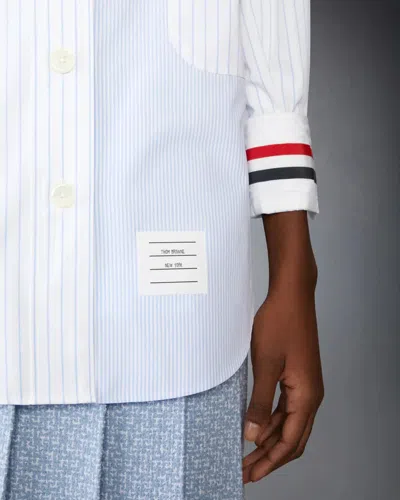Thom Browne Poplin Pinstripe Funmix Micro University Striped Supersized Long Sleeve Shirt In Blue