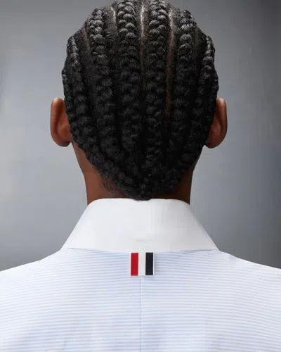 Thom Browne Poplin Pinstripe Funmix Micro University Striped Supersized Long Sleeve Shirt In Blue
