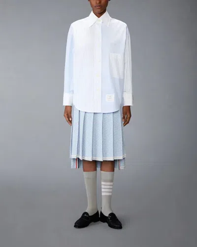 Thom Browne Poplin Pinstripe Funmix Micro University Striped Supersized Long Sleeve Shirt In Blue