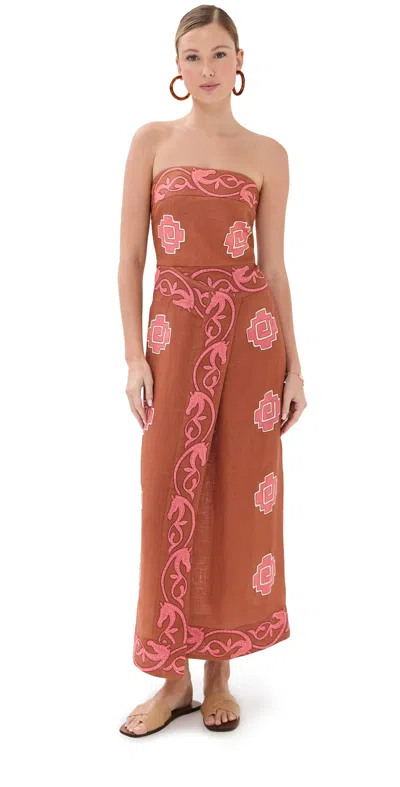Johanna Ortiz Linen Ancient Strapless Midi Dress