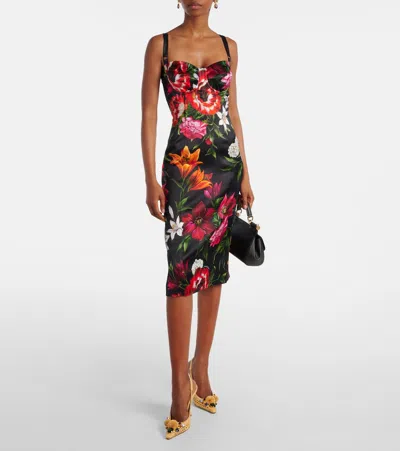 Dolce & Gabbana Anemone Floral Satin Bustier Dress In Multi