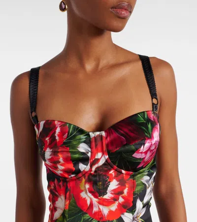 Dolce & Gabbana Anemone Floral Satin Bustier Dress In Multi