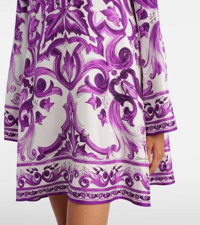 Dolce & Gabbana Majolica Silk Twill Long-sleeve Mini Shift Dress