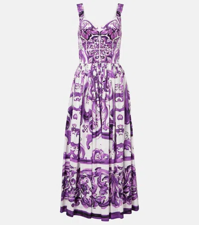Dolce & Gabbana Long Poplin Dress With Majolica Print