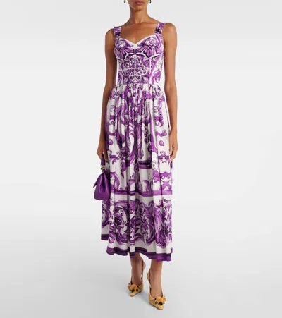 Dolce & Gabbana Long Poplin Dress With Majolica Print
