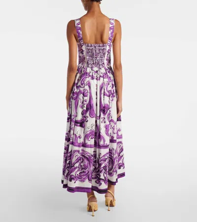 Dolce & Gabbana Long Poplin Dress With Majolica Print