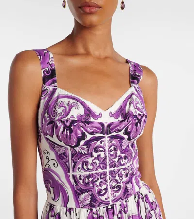 Dolce & Gabbana Long Poplin Dress With Majolica Print