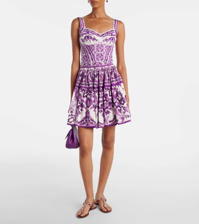 Dolce & Gabbana Violet Top With Sweetheart Neckline And All-over Graphic Print