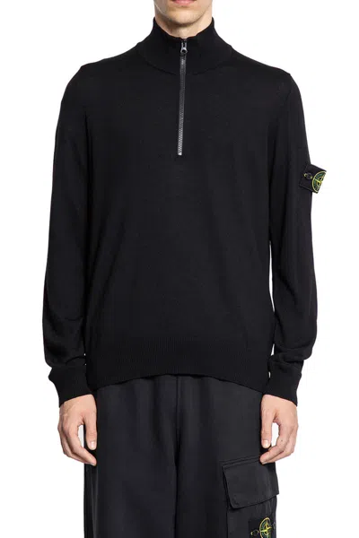 Stone Island Half-zip Wool Sweater In Black