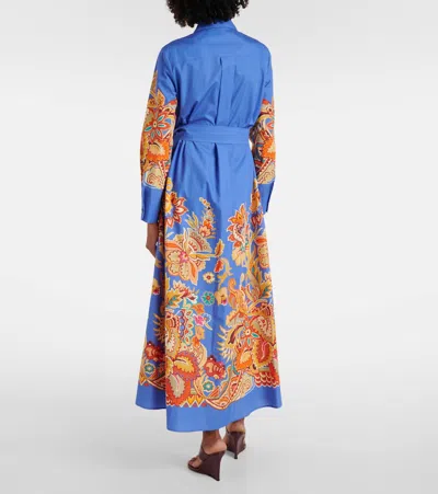 Etro Belted Paisley Cotton Maxi Dress In Blue