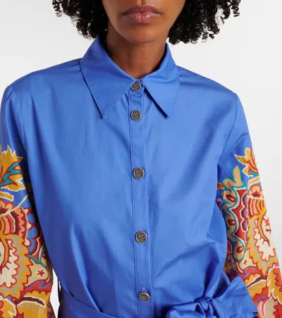 Etro Belted Paisley Cotton Maxi Dress In Blue