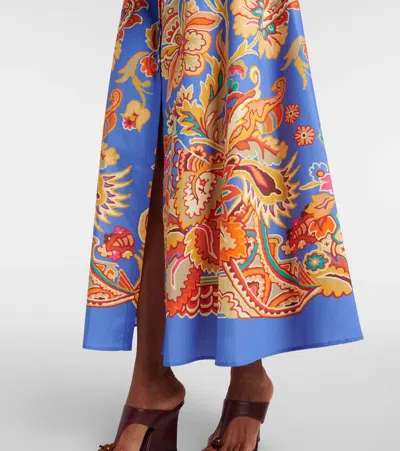 Etro Belted Paisley Cotton Maxi Dress In Blue