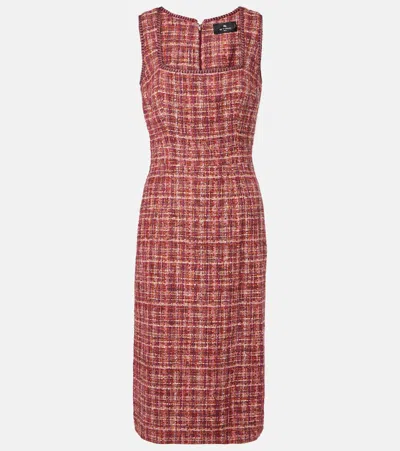 Etro Paisley Cotton And Wool-blend Midi Dress In Red