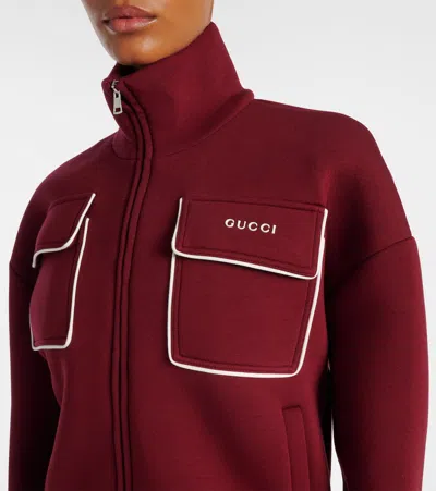 Gucci Jersey Zip Sweatshirt With Logo In Red