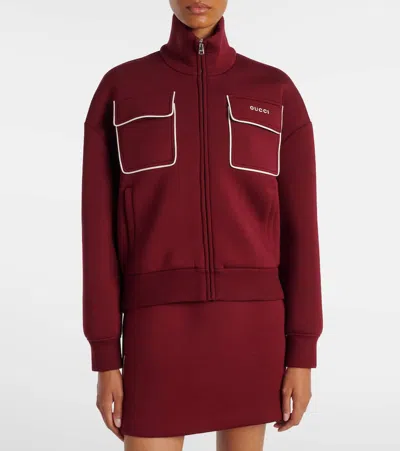 Gucci Jersey Zip Sweatshirt With Logo In Red