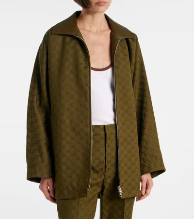 Gucci Woven Cotton-blend Bomber Jacket In Green