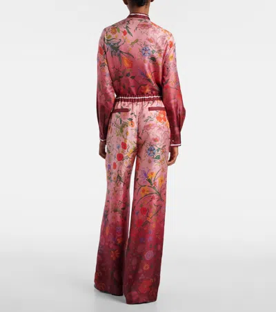 Gucci Floral Print Wide Leg Trousers With Elastic Waistband In Gold