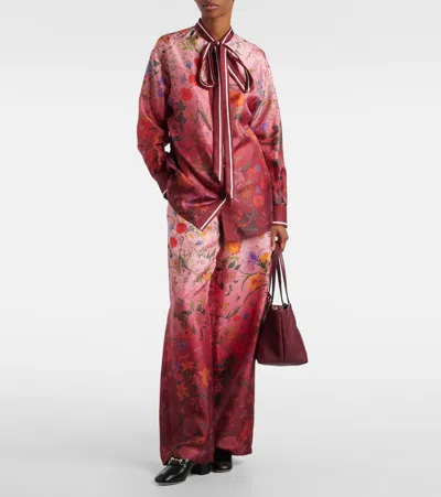 Gucci Floral Print Wide Leg Trousers With Elastic Waistband In Gold