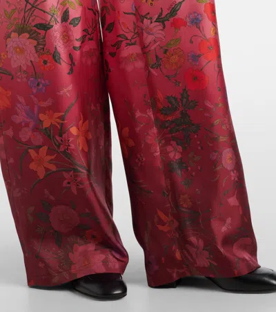 Gucci Floral Print Wide Leg Trousers With Elastic Waistband In Gold