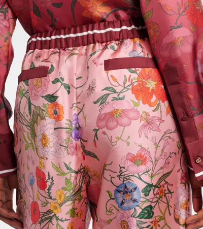 Gucci Floral Print Wide Leg Trousers With Elastic Waistband In Gold