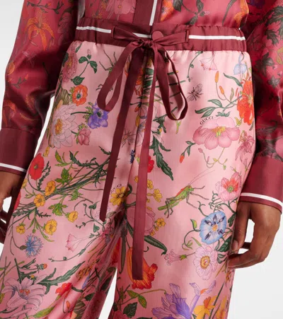 Gucci Floral Print Wide Leg Trousers With Elastic Waistband In Gold