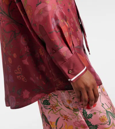 Gucci Silk Shirt With Flora Print And Tie Bow In Red